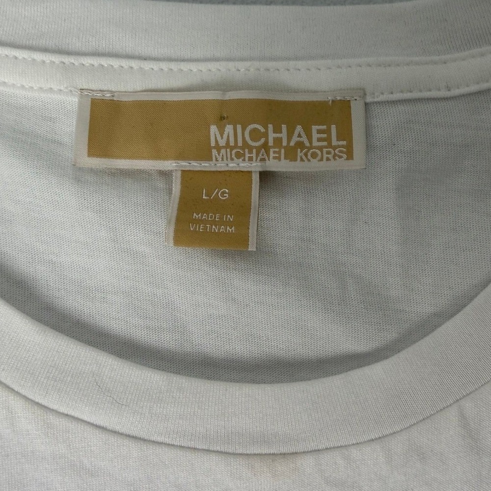 Michael Kors Womens White Studded Grommet KORS Logo T-Shirt Short Sleeve Size L - Picture 5 of 7